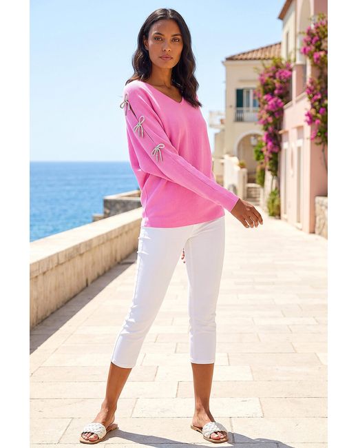 Roman Pink Bow Sleeve V-Neck Knit Jumper