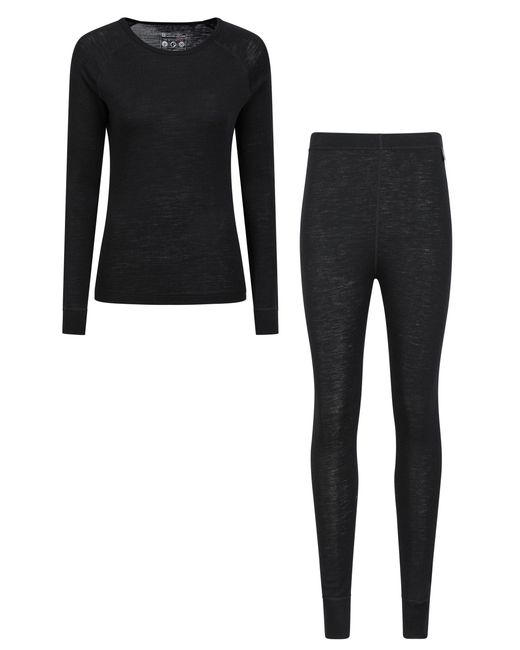 Mountain Warehouse Black Merino Top & Pants Isotherm Cosy Outdoors Base Layer Set
