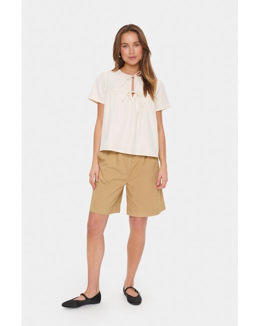 Saint Tropez Blouse Met Korte Mouwen Regular Fit Winter White in het Natural