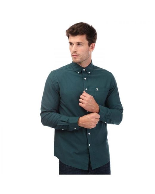 Farah Men's Drayton Long Sleeve Shirt In Light Blue voor heren