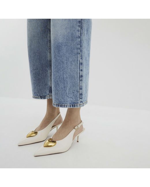 River Island Blue Heart Sling Back Court Heels Pu