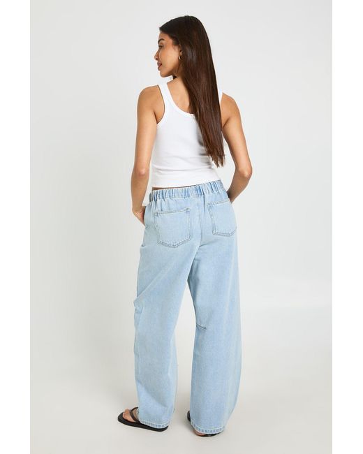Boohoo Blue Elasticated Waistband Barrel Jean