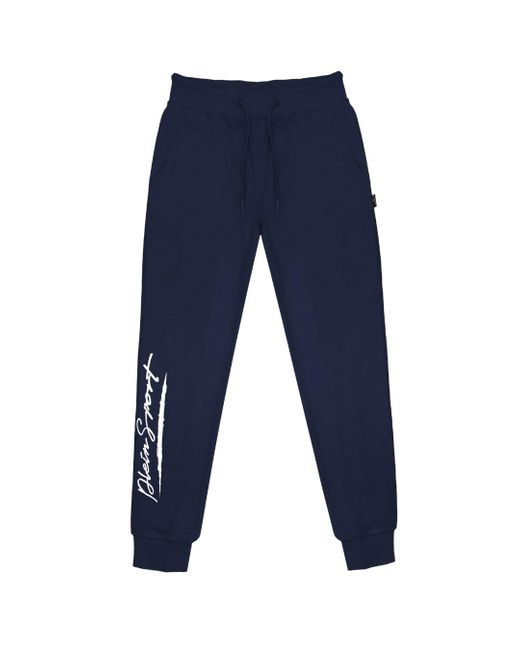 Philipp Plein Blue Large Signature Logo Sweatpants Cotton for men