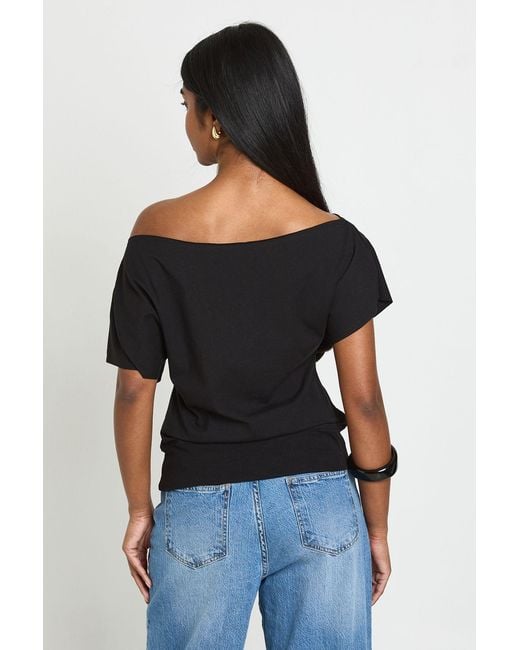 Boohoo Black Off The Shoulder Ribbed Waist Top
