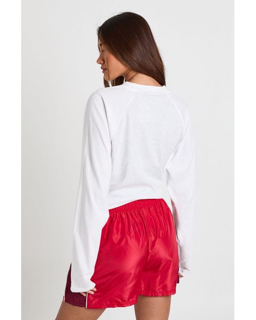 Boohoo White Nylon High Waist Contrast Panel Track Shorts