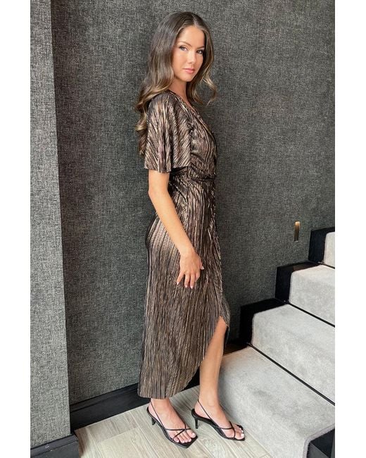 AX Paris Gray Plisse Buckle Detail Wrap Midi Dress