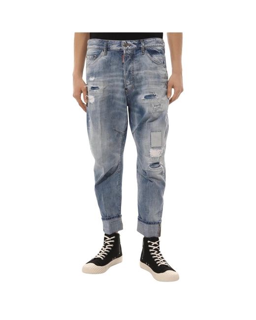 DSquared² Worn Patchwork Relaxed Fit Blauwe Jeans in het Blue voor heren