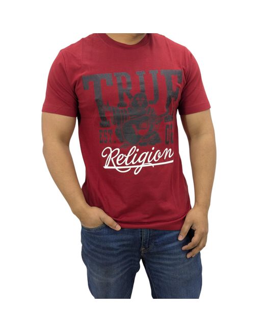 True Religion Red 108035 Dotted Print T Shirts Crew Neck Half Sleeve Cotton Top for men