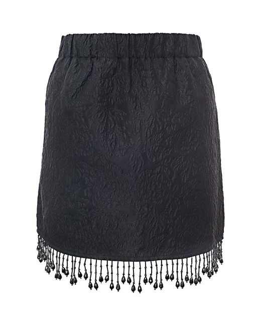 Ganni Black Jacquard Organza Bead Fringe Mini Skirt