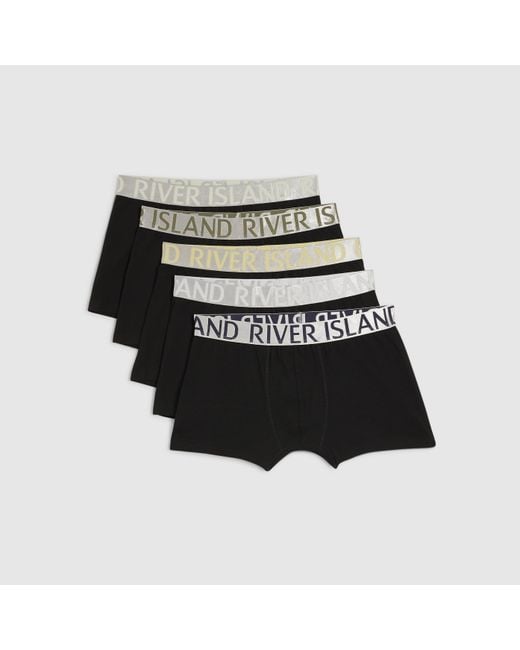 River Island Black Pack Of 5 Metallic Trunks Cotton for men