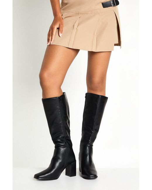Boohoo Black Wide Fit Knee High Block Heeled Boots