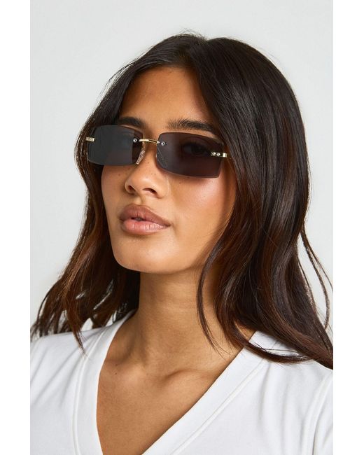 Boohoo Brown Frameless Rectangular Sunglasses