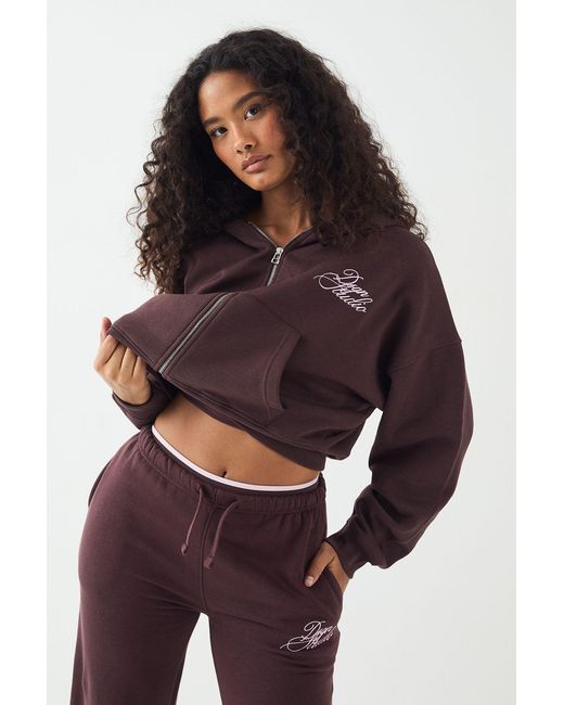 DSGN Studio Purple Contrast Script Boxy Crop Zip Through Hoodie