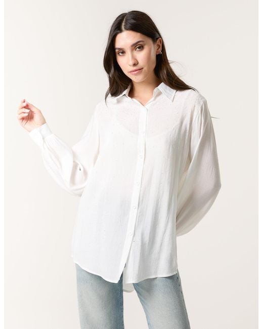 Blue Vanilla White Diamante Detailed Classic Shirt