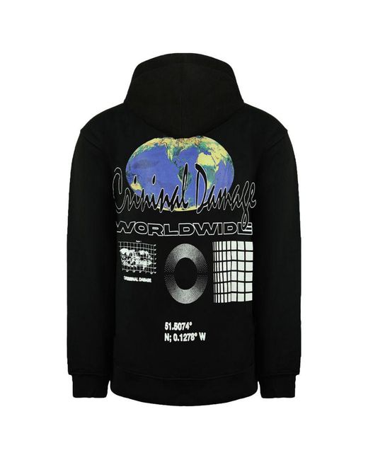 Criminal Damage Black Worldwide Hoodie Cotton for men