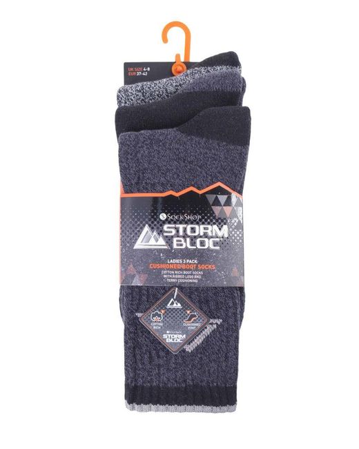 Storm Bloc Blue 3 Pairs Ladies Lightweight Breathable Hiking Socks With Arch Support