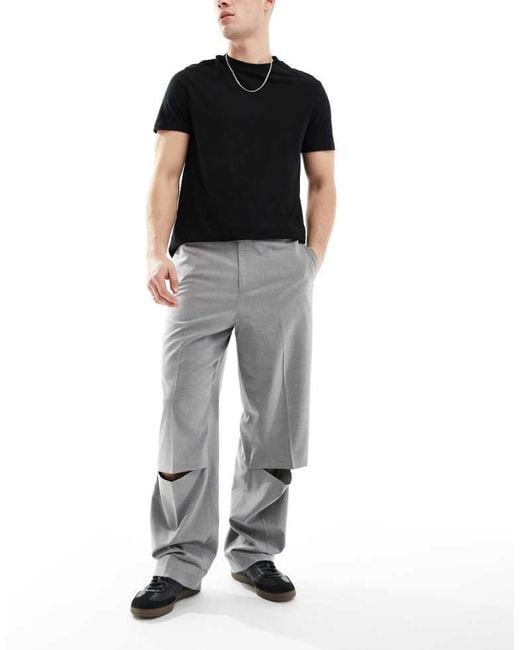 ASOS Black Smart Wide Leg Trousers With Knee Splits for men