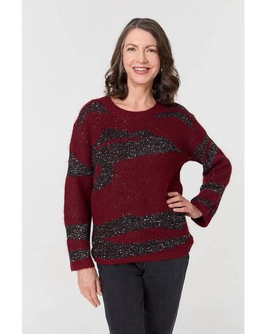 Izabel London Red Metallic Sparkly Animal Print Jumper