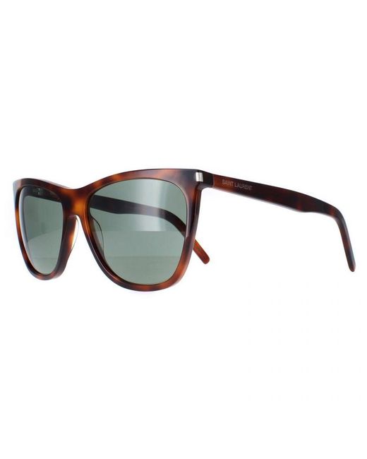 Saint Laurent Brown Square Shiny Medium Havana Solid Sl 526