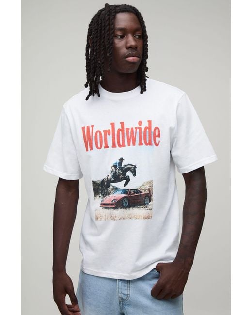 BoohooMAN White Regular Fit Worldwide Western Graphic T-Shirt Cotton for men