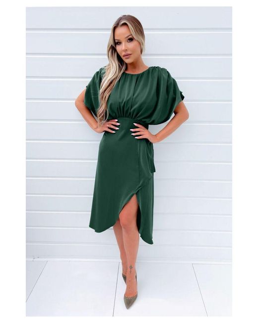 AX Paris Green Batwing Gathered Top Midi Dress