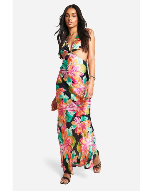 Boohoo White Tall Chiffon Jacquard Floral Cut Out Maxi Dress