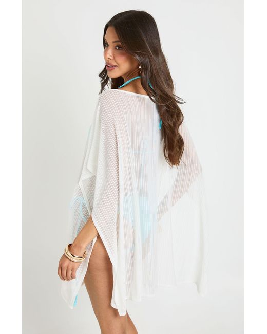 Boohoo White Stripe Sheer Mesh Cape Beach Dress