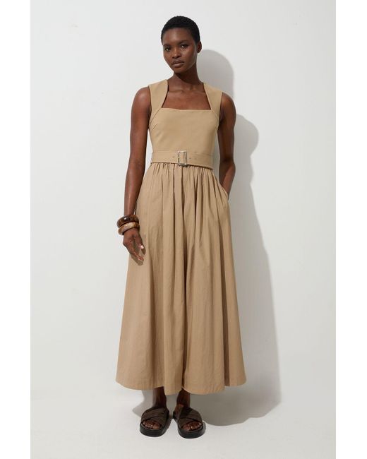 Karen Millen Natural Scoop Neck Jersey Cotton Mix Maxi Dress