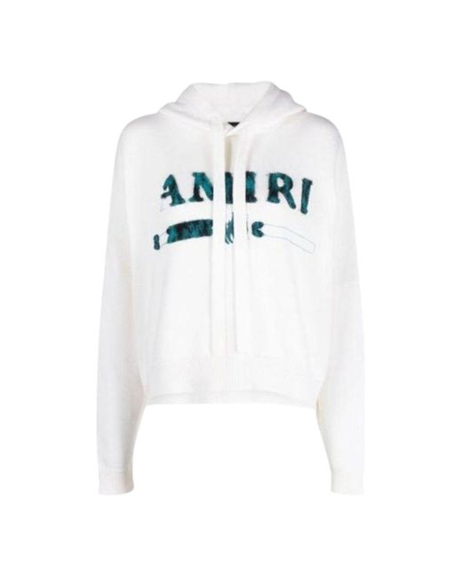 Amiri White Leopard Ma Bar Logo Knitted Hoodie Cotton
