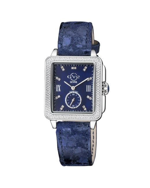 Gv2 Blue Bari Diamond Mother Of Pearl Dial Stainless Steel Case Leather Strap Watch