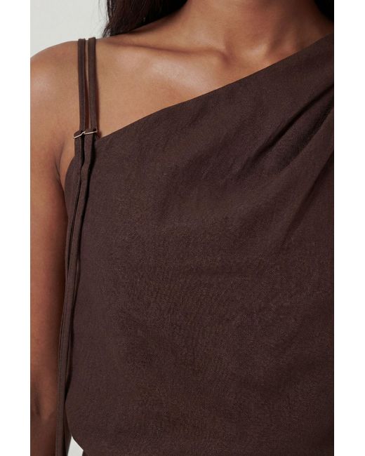 Karen Millen Brown Cupro Touch One Shoulder Top Co-Ord