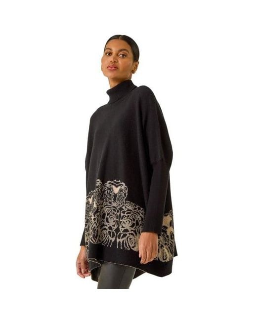 Roman Black Mono Print High Neck Knit Jumper