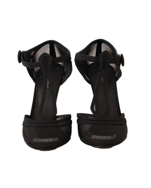 Dolce & Gabbana Black Mesh T-Strap Pumps With High Stiletto Heels