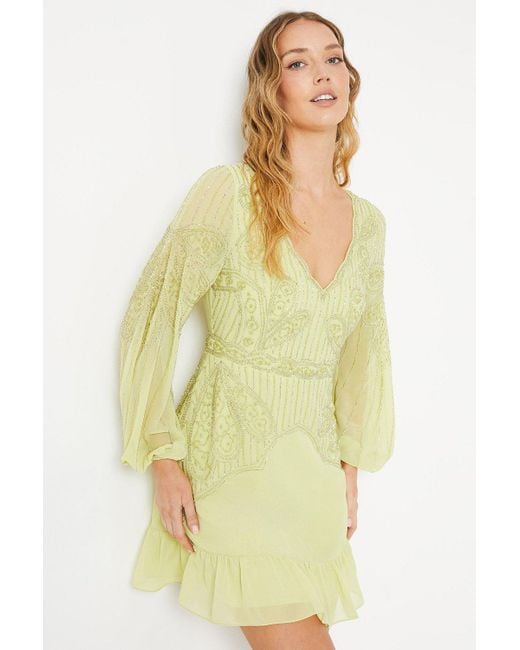 Oasis Yellow Mirror Embellished Mini Dress