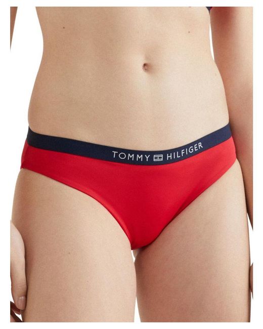 Tommy Hilfiger Red Uw0Uw03393 Logo Waistband Bikini Brief