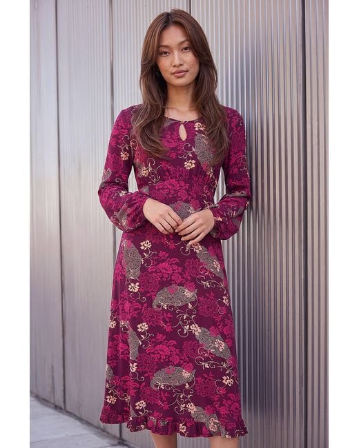 Roman Purple Floral Keyhole Dress
