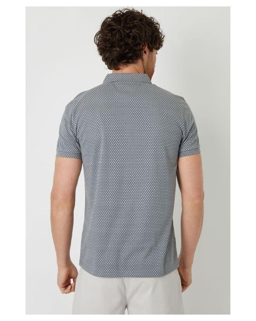 Threadbare Gray 'Dion' Geometric Print Zip Collar Cotton Jersey Polo Shirt for men