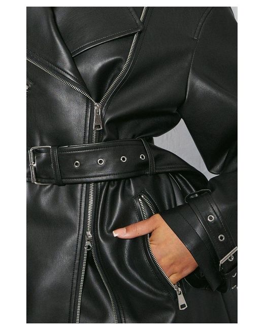 MissPap Gray Premium Oversized Leather Look Long Line Biker Jacket