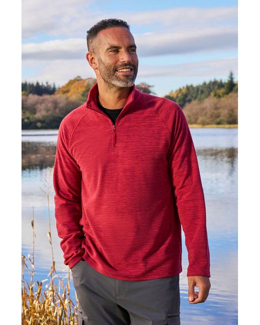 Mountain Warehouse Red 'Snowdon' Fleece Top Half Zip Breathable Quick Dry Sweater for men