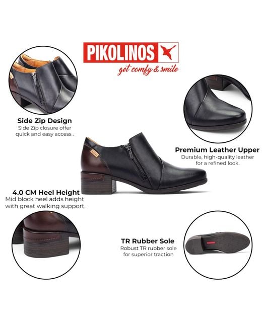 Pikolinos Black Leather Low Heel Shoes
