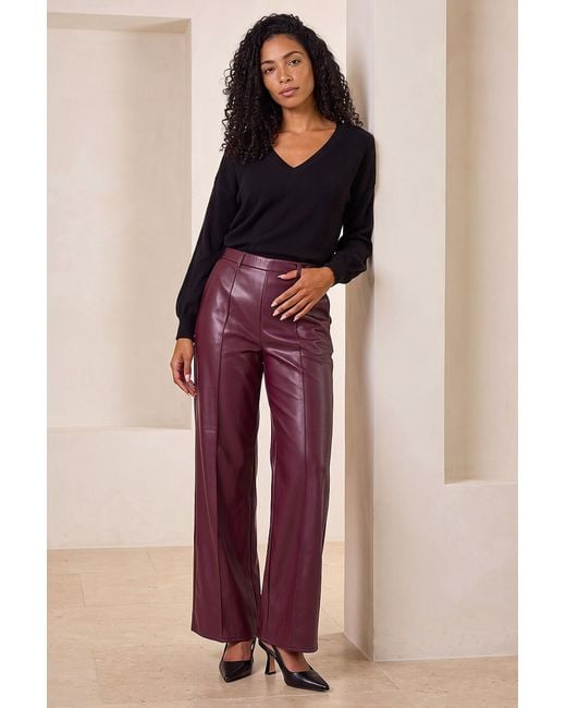 Roman Red Pintuck Faux Leather Trouser