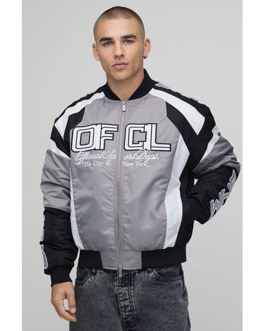 BoohooMAN Gray Boxy Fit Nylon Moto Bomber Jacket for men