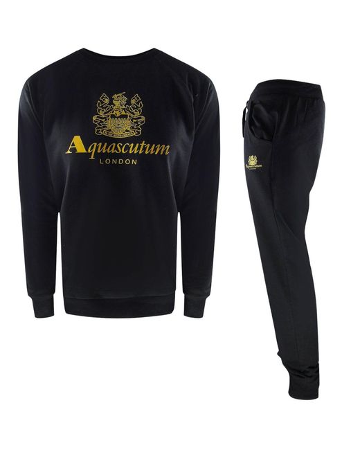 Aquascutum Black Old School Crewneck Track Pants Set Cotton for men