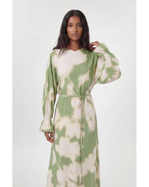 Karen Millen Green Viscose Woven Printed Cowl Neck Midi Dress