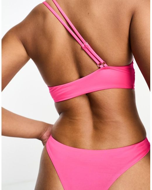 ASOS Pink One Shoulder Asymmetric Cut Out Swimsuit