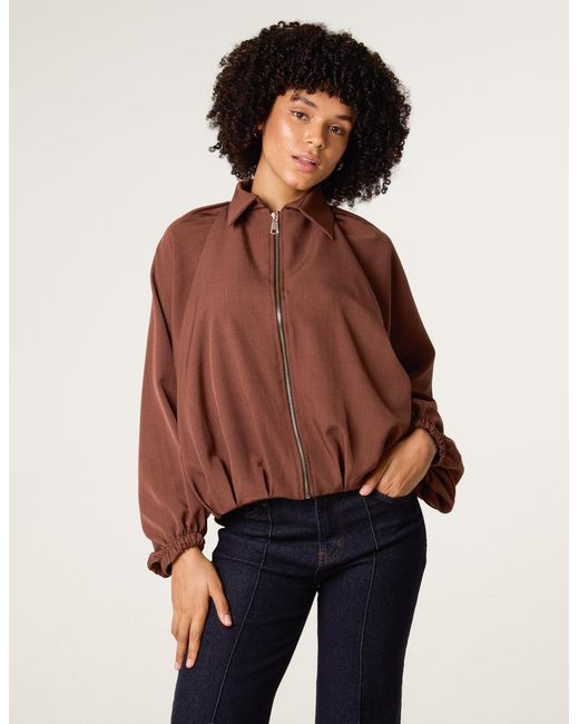 Blue Vanilla Red Drape Puffball Zipper Jacket