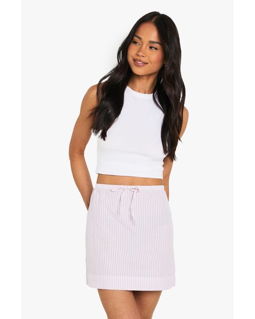 Boohoo White Seersucker Striped Drawstring Waist Skirt