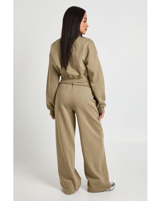 Boohoo Natural Fitted Funnel Neck Sweatshirt And Straight Leg Jogger Tracksuit