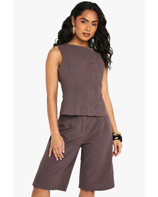 Boohoo Purple Linen Asymmetric Tailored Waistcoat
