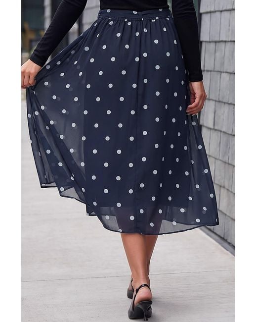 Roman Blue Polka Dot A-Line Belted Skirt